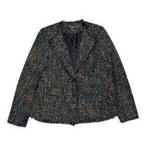 KARL LAGERFELD Wool Blend Raw Hem Luxury Designer Womens Work Blazer Jacket 10